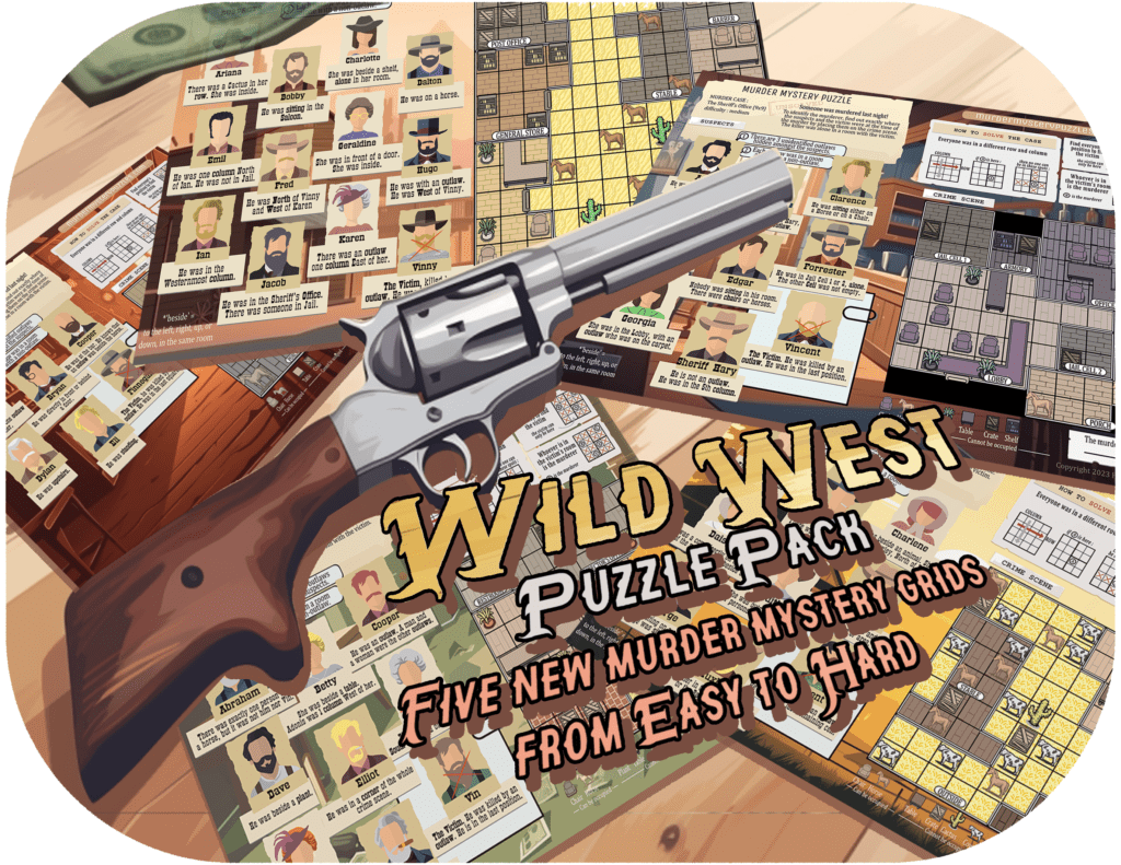 five puzzle grids scattered on the floor with the title Wild West puzzle pack